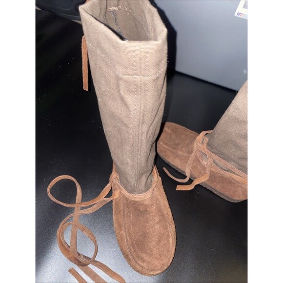 STEGER Mukluks Brown Moosehide Canvas Winter Snow 17" Tall Boots Sz 8 (Women's) - Picture 3 of 6